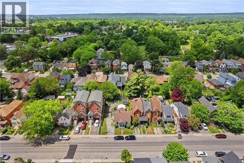 Aerial perspective showcasing a vibrant residential area with varied architectural styles - 193 Locke Street N, Hamilton, ON - Outdoor With View