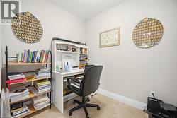 Neutral wall paint, white baseboards, and carpet flooring - 
