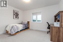 Bright room featuring light-colored carpeting, white baseboards, and a window with a roller shade - 