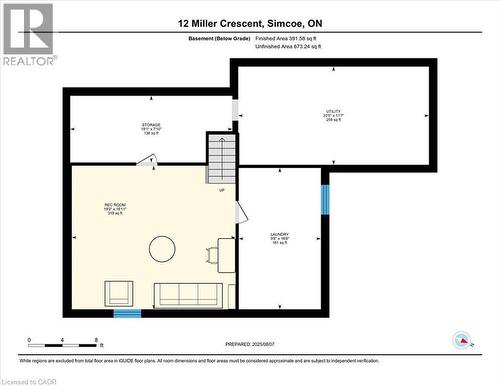 Basement floor plan. - 12 Miller Crescent, Simcoe, ON 