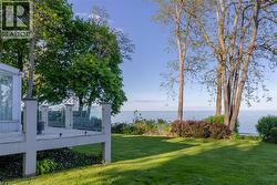Expansive lawn area with mature trees and established landscaping - 