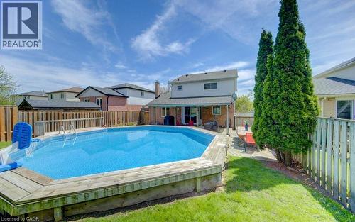 25' Octagonal onground pool - 14 Rose Garden Street, Kitchener, ON - Outdoor With Above Ground Pool With Backyard