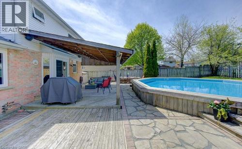 Pool & deck view - 14 Rose Garden Street, Kitchener, ON - Outdoor With Above Ground Pool With Deck Patio Veranda