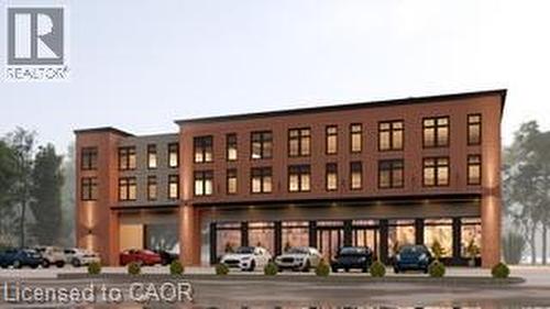 Development Plans - Contemporary commercial building featuring a brick facade with a grey accent section - 3052 New Street, Burlington, ON 