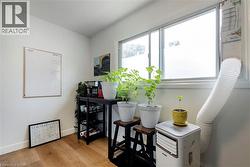 Interior room with wood-finish flooring and white baseboards - 