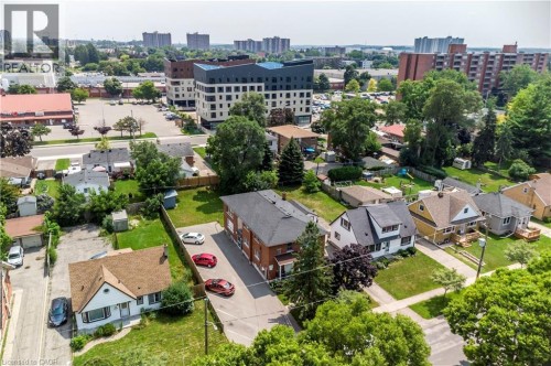 Aerial perspective showcasing a residential neighborhood with a mix of single-family homes and multi-story buildings - 43 Sixth Avenue, Kitchener, ON - Outdoor With View