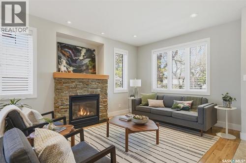 1024 Temperance Street, Saskatoon, SK - Indoor Photo Showing Living Room With Fireplace