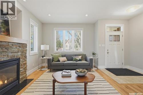 1024 Temperance Street, Saskatoon, SK - Indoor Photo Showing Living Room With Fireplace