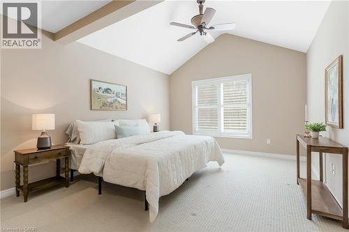 Vaulted ceiling with exposed beam and ceiling fan - 227 Chestnut Hill Crescent, Kitchener, ON - Indoor Photo Showing Bedroom