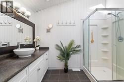 Bright Ensuite Bathroom With a Walk-In Shower and Large Vanity - 