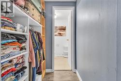 Built-in closet system with open shelving and hanging rods - 