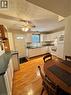 Kitchen featuring wood-finish flooring, white cabinetry, and dark countertops - 227 Fergus Avenue, Kitchener, ON 