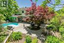 Large yard with mature trees, deck, patio and play areas - 1774 Old Mill Road, Kitchener, ON  - Outdoor With In Ground Pool 