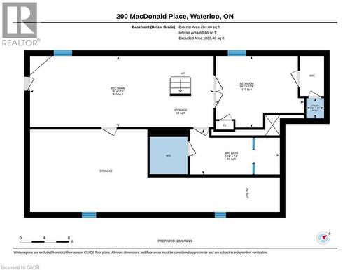 Basement level layout - 200 Macdonald Place, Waterloo, ON 