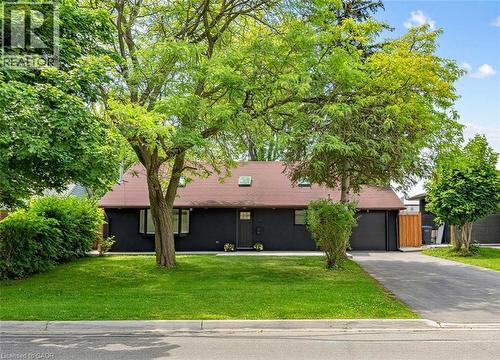 Modern single-story residence featuring a dark facade, brown shingled roof, and two skylights - 13 Swanhurst Boulevard, Mississauga, ON 