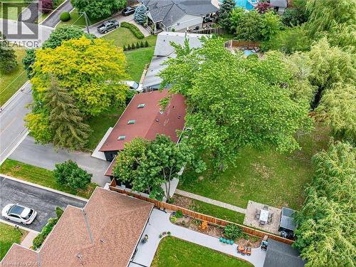 Aerial view showcasing a residential property with skylights, mature trees and no rear neighbours - 13 Swanhurst Boulevard, Mississauga, ON - Outdoor