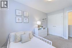 Plush carpeting enhancing a room with light gray walls, built-in shelving, and a double-door closet - 