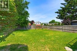 Expansive backyard featuring a manicured lawn, established perimeter fencing, and mature trees providing natural shade - 