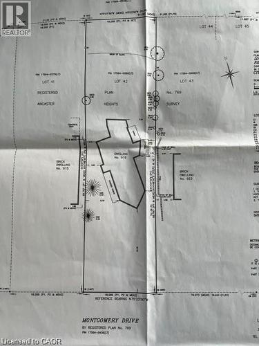 Survey Plan. Illustrating property boundaries, lot numbers, and geographic features for the subject property - 919 Montgomery Drive, Ancaster, ON 