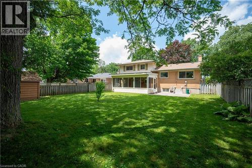 Expansive backyard featuring a manicured lawn, mature trees, and a wooden privacy fence - 99 Lorraine Avenue, Kitchener, ON - Outdoor