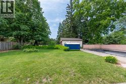 Expansive green lawn with mature trees providing extensive foliage - 