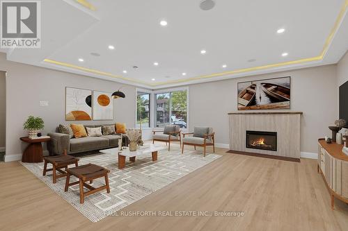 Virtually Staged-Living Room - 668 Fraser Avenue, Ottawa, ON - Indoor Photo Showing Living Room With Fireplace