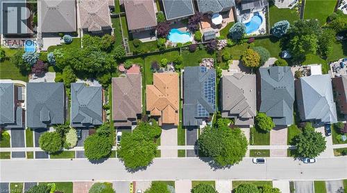 Aerial perspective showcasing a residential neighborhood with varied architectural styles - 207 Valridge Drive, Ancaster, ON - 