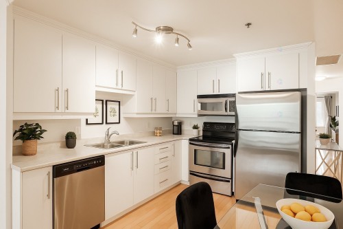 Kitchen - 204-1455 Rue Towers, Montréal (Ville-Marie), QC - Indoor Photo Showing Kitchen With Double Sink