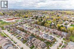 Aerial perspective showcasing a residential neighborhood with tree-lined streets and varied architectural styles - 