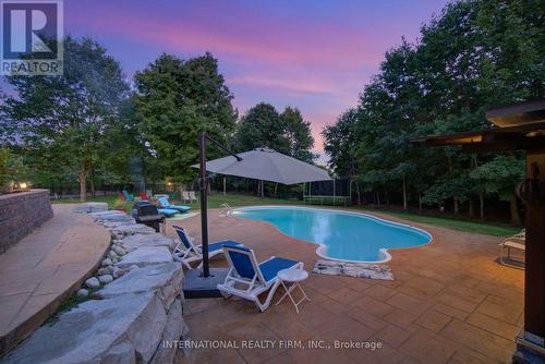 Stunning saltwater pool & premium stone landscape. - 6 Pinehurst Lane, Springwater, ON - Outdoor With In Ground Pool With Backyard