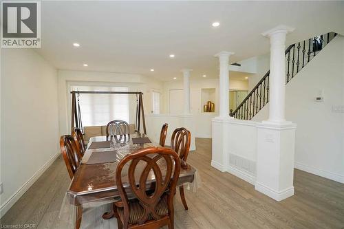 Open concept room with recessed lighting and light wood-finish flooring - 187 Adler Drive, Cambridge, ON - Indoor Photo Showing Dining Room