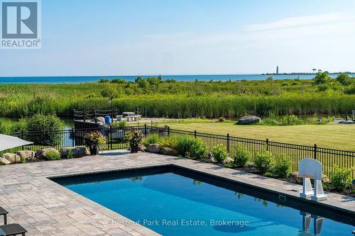 Views overlooking the Bay & pool from the deck - 176 Bartlett Boulevard, Collingwood, ON 