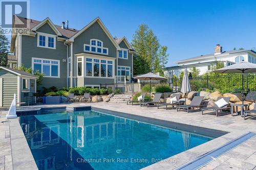Welcoming back yard heated salt water pool - 176 Bartlett Boulevard, Collingwood, ON 