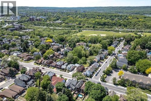 Aerial perspective showcasing a residential area with varied housing styles - 148 Dundurn Street N, Hamilton, ON 