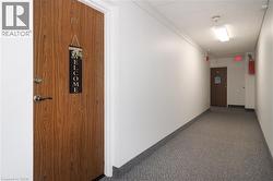 Entry door with wood-finish paneling and brushed nickel hardware - 