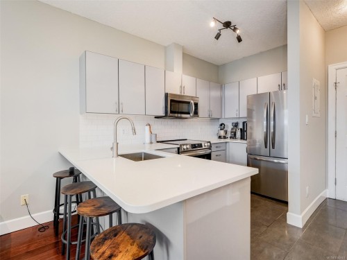 #204-76 Gorge Rd West, Saanich, BC - Indoor Photo Showing Kitchen With Stainless Steel Kitchen With Upgraded Kitchen