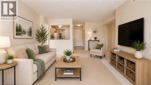 Virtually Staged - 20 St. George Street Unit# 404, Kitchener, ON - Indoor Photo Showing Living Room