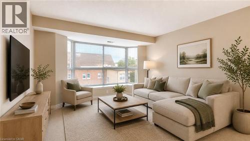 Virtually Staged - 20 St. George Street Unit# 404, Kitchener, ON - Indoor Photo Showing Living Room