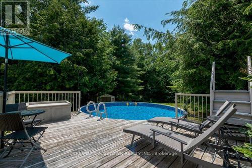 Rear A/G swimming pool - 5 Pine Hill Drive, Springwater, ON - Outdoor With Above Ground Pool With Deck Patio Veranda