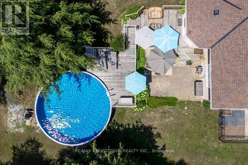 Rear yard arial view - 5 Pine Hill Drive, Springwater, ON - Outdoor With Above Ground Pool