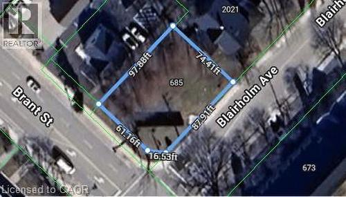 Property Plat Map. Displaying the boundaries and dimensions of the property - 685 Brant Street, Burlington, ON 