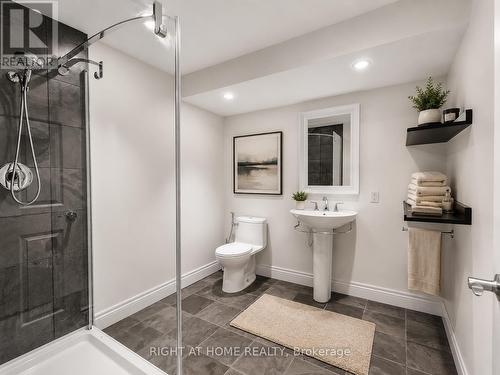 Finished Lower Level Bathroom (Virtually Staged) - 2042 Quinte Street, Burlington, ON - Indoor Photo Showing Bathroom