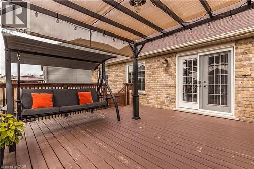 Spacious wood-finish deck with a pergola featuring integrated string lights - 44 Lemon Grass Street, Kitchener, ON - Outdoor With Deck Patio Veranda With Exterior
