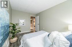 Interior room featuring light-toned walls, wood-finish flooring, and a flat white ceiling - 