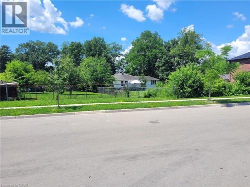 Expansive green space featuring a chain-link fence, mature trees, and a visible sidewalk - 879 West 5Th Street, Hamilton, ON - Outdoor