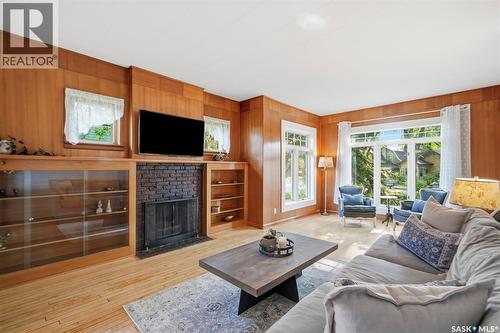 720 Temperance Street, Saskatoon, SK - Indoor Photo Showing Living Room With Fireplace