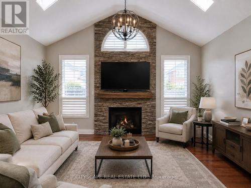 Virtual staging: Family room - 5409 Bestview Way, Mississauga, ON - Indoor Photo Showing Living Room With Fireplace