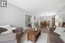 Living area featuring light gray wall paint, wood-finish flooring, and white trim - 