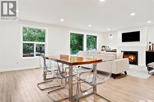 306 Valleyview Boulevard, Caronport, SK - Indoor Photo Showing Dining Room With Fireplace