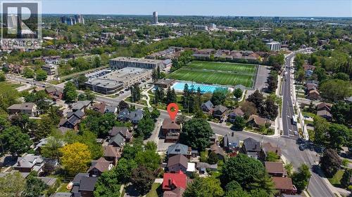 Aerial perspective showcasing the property within a residential neighborhood - 744 Queen Street S, Kitchener, ON - Outdoor With View